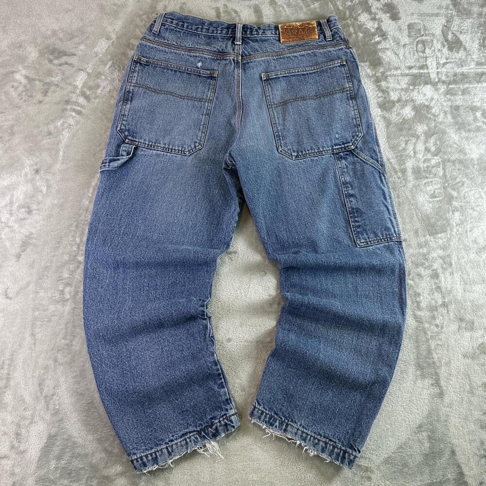 Distressed Moose Creek Flannel Lined Carpenter Jeans Mens 34x30 Blue Denim